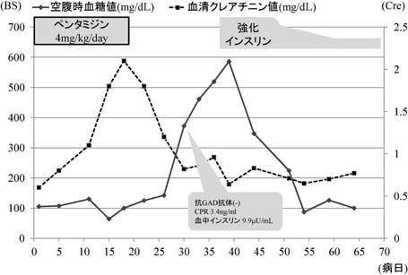 2 1 Aa-DO 2 PCP ST 4 mg/kg 3 SpO 2 98 99% BUN/ Cre 40.5/2.1 mg/dl WBC 2,800/μL 64 mg/dl Na Na 128 meq/l WBC Na. BUN Cre 14 18 8 378 mg/dl 1 100 GAD C-peptide 3.4 ng/ml 9.