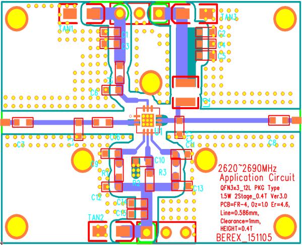 4. BMT321 2620~2690MHz Application Note Schematic Diagram BOM Marks C1 0603 1uF C2 0603 1uF C3 0603 22pF C4 0603 22pF C5 0603 N/A C6 0603 N/A C7 0603 5pF C8 0603 22pF C9 0603 N/A C10 0603 N/A C11