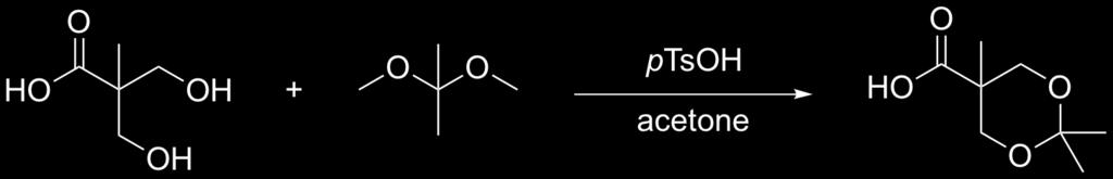 4. Synthesis of 2,2,5-trimethyl-1,3-dioxane-5-carboxylic acid 2,2,5-Trimethyl-1,3-dioxane-5-carboxylic acid was synthesized according to the literature procedure of Yim et al. 3 Yield = 69.5% (90.