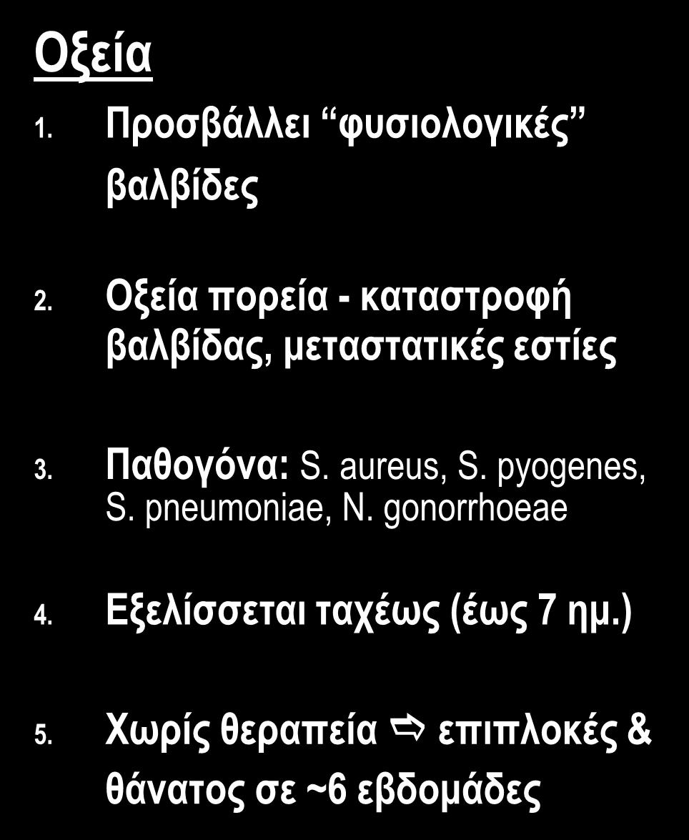 ΚΑΤΑΤΑΞΗ ΛΕ ΑΝΑΛΟΓΑ ΜΕ ΚΛΙΝΙΚΉ ΕΙΚΟΝΑ & ΠΟΡΕΙΑ Οξεία 1. Προσβάλλει φυσιολογικές βαλβίδες 2.