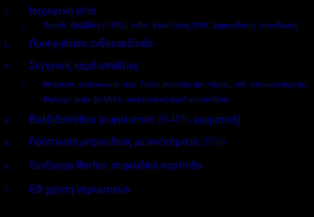 Προδιαθεσικοί παράγοντες ΛΕ (καρδιολογικοί) 1. Ιατρογενή αίτια Προσθ. βαλβίδες (7-25%), καθετ.