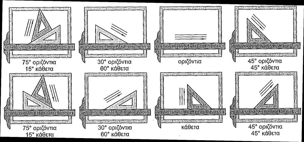 Κατεύθυνση Σχεδίασης με Χρήση Τριγώνων Οι περισσότερες γραμμές που σχεδιάζονται στο Μηχανολογικό Σχέδιο και έχουν κλίση, είναι