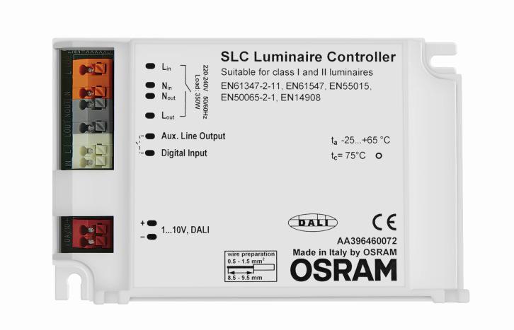 Σύστηµα διαχείρισης οδοφωτισµού SLC της OSRAM SLC Luminaire Controller Περιγραφή προϊόντος Βασικά Χαρακτηριστικά Επικοινωνία µέσω powerline, δεν απαιτείται πρόσθετη καλωδίωση για τον έλεγχο