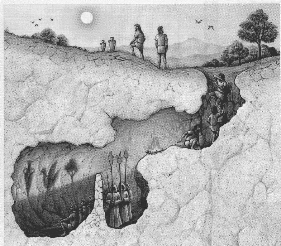 3. Ποια είναι τα κυριότερα σύμβολα στην αλληγορία του σπηλαίου και πώς ερμηνεύονται; Δεσμώτες οι απαίδευτοι άνθρωποι Σπηλιά ο κόσμος που αντιλαμβανόμαστε με τις αισθήσεις μας Σκιές η απεικόνιση των