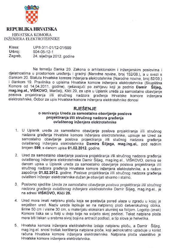 RJEŠENJE O OSNIVANJU UREDA
