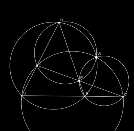 arg( ) arg( ) k b c a d a c b d arg( ) arg ( ) k b c a d w b d w c e wc p d wb p c,,, b w d c we p c w d p b w c όπου p ο μιγαδικός που έχει εικόνα το σημείο τομής των BD, CE.