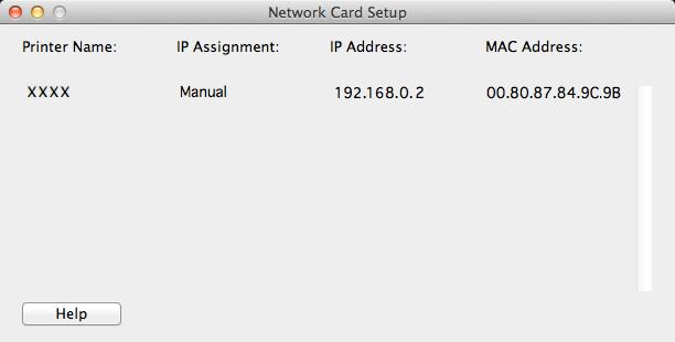 Βοηθητικά προγράμματα Mac OS X Card Setup Μπορείτε να χρησιμοποιήσετε το Card Setup για να διαμορφώσετε το δίκτυο.