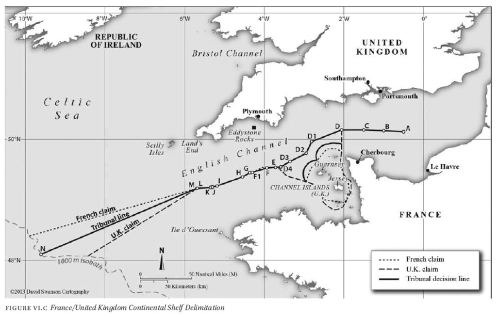 3.6 Ευθυδικία, ίση απόσταση, ειδικές και σχετικές περιστάσεις, IΙ Διένεξη μεταξύ Ηνωμένου Βασιλείου και Γαλλίας. Απόφαση από ειδικό Διαιτητικό Δικαστήριο το 1979.