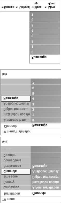 KANALITE NUMBRINIMEKIRJA ÜMBER PAIGUTAMINE Channels (kanalid) funktsioon võimaldab Teil salvestatud kanaleid ümber nimetada, paigutada ja installeerida või üleinstalleerida.