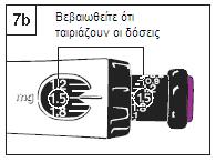 Η δόση σας στη μαύρη ράβδο θα πρέπει να είναι ευθυγραμμισμένη με τον λευκό δείκτη. γ.
