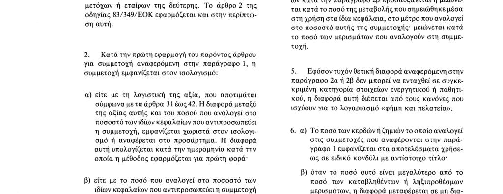 επιβάλουν την εμφάνισή τους στον ισολογισμό σύμφωνα με τις ακόλουθες παραγράφους 2 έως 9, ως χωριστά κονδύλια των στοιχείων «μερίδια σε συνδεδεμένες επιχειρήσεις» και «Συμμετοχές» ανάλογα με την