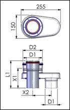 držiak 4 ks, Šachtový oblúk 87º s oporou Flexibilné potrubie D L1 X1 X2 X AREL.AA.000 60 243 160 83 66 BREL.AA.000 80 CREL.AA.000 110 AKFD.AA.000 60 BKFD.AA.000 80 CKFD.AA.000 110 PP PP D 1 D 2 L ARED.