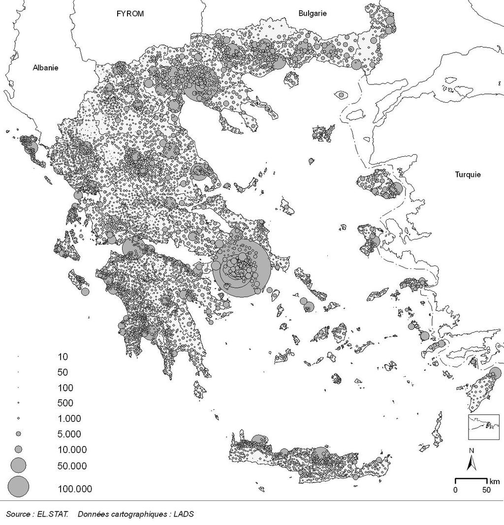 Χάρτης 1: Κατανομή του πληθυσμού της Ελλάδας