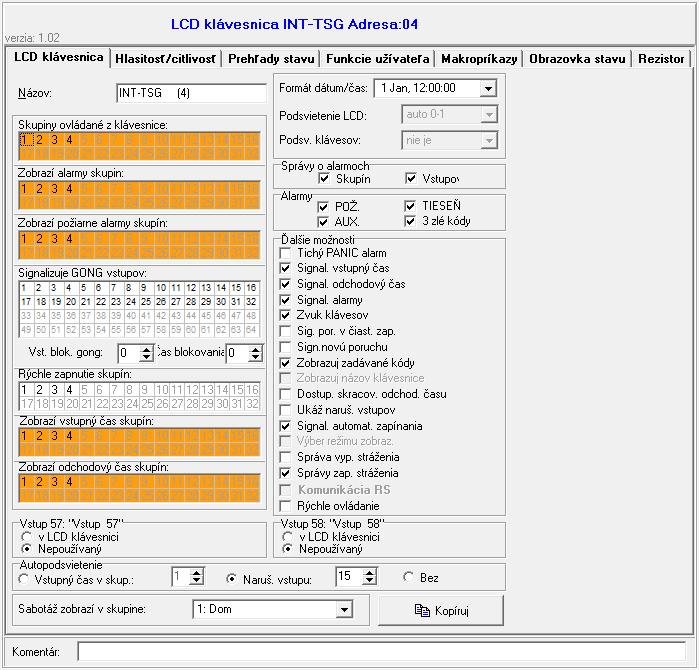 6 INT-TSG SATEL Obr. 4. Parametre a možnosti klávesnice v programe DLOADX. Signalizuje odchodový ča