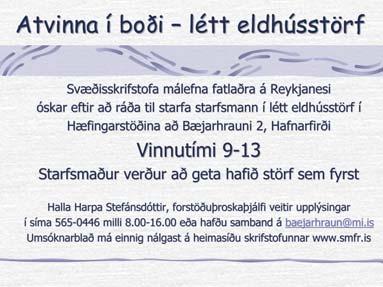 6 www.fjardarposturinn.is Fimmtudagur 24. ágúst 2006 Húsnæði í boði Skemmtileg 86 fm 3ja herbergja íbúð á 2. hæð ásamt 24 fm bílskúr að Álfaskeiði 96 í Hafnarfirði. Sérinngangur af svölum.