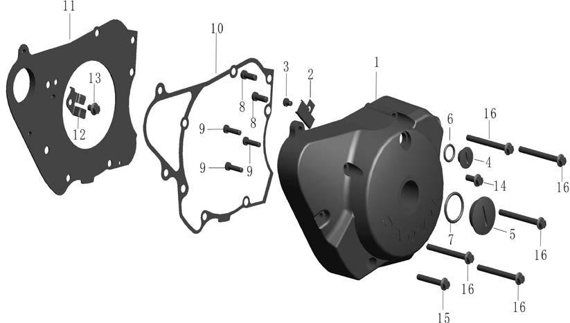 E-8:(Left crankcase cover assembly) 1 2.20.0108.1010S DD250E-0108101A Cover, left crankcase 1 2 2.20.0108.1020R DD250E-0108102A Tension Disc 1 3 2.99.03.