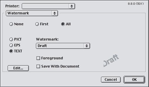 Mac OS 9 Οι εικόνες εδώ είναι για το πρόγραµµα οδήγησης Adobe PostScript. Τα υδατόσηµα δεν υποστηρίζονται στο πρόγραµµα οδήγησης Apple LaserWriter. 1.