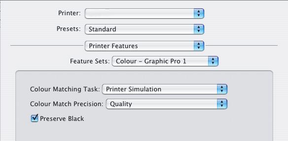 Από το µενού [Feature Sets] (5), επιλέξτε [Colour - Graphic Pro 1]. 5 6 7. Από το µενού [Colour Matching Task] (6), επιλέξτε [Printer Simulation].