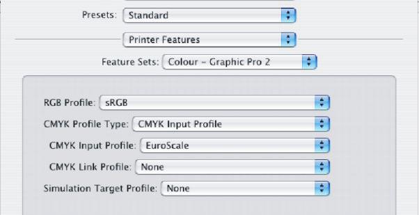 8. Από το µενού [Feature Sets] (7), επιλέξτε [Colour - Graphic Pro 2]. 7 8 9 9. Από το µενού [CMYK Profile Type] (8), επιλέξτε [CMYK Input Profile]. 10.