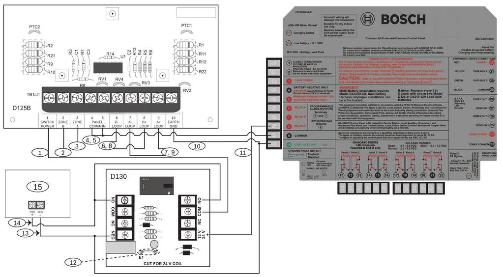 10 el Καλωδίωση Powered loop interface 9 Περιορισμένης ισχύος, εποπτευόμενοι ανιχνευτές θετικής τάσης σε βρόχο A 11 Η Έξοδος A (NC) του ελέγχου ελέγχει το ρελέ 13 Αρνητική σύνδεση από το βοηθητικό