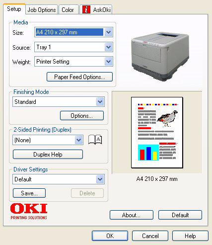 Καρτέλα Setup (Ρύθμιση) Όταν κάνετε κλικ στο κουμπί Properties (Ιδιότητες) από το πλαίσιο διαλόγου Εκτύπωση της εφαρμογής σας, ανοίγει το παράθυρο του προγράμματος οδήγησης του εκτυπωτή για να σας