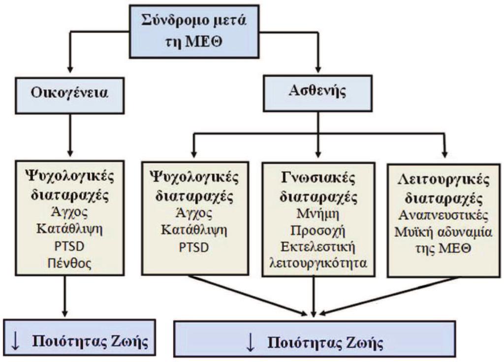 ΣΥΝΔΡΟΜΟ ΜΕΤΑ ΤΗ ΜΟΝΑΔΑ ΕΝΤΑΤΙΚΗΣ ΘΕΡΑΠΕΙΑΣ 455 όσο και των οικογενειών τους παρουσιάζουν γνωσιακές, λειτουργικές και ψυχολογικές διαταραχές μετά την έξοδο από τη ΜΕΘ.