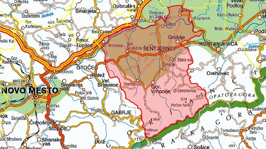 5.2. Predstavitev občine Občina Šentjernej je bila ustanovljena leta 1995 s 6.850 prebivalci, medtem ko je sam Šentjernej štel 1.360 prebivalcev. Občina ima 58 naselij, njena površina je 96 km2.