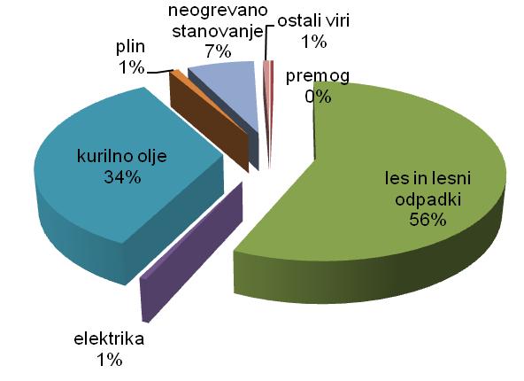 Za ogrevanje stanovanj se v občini Šentjernej predvsem uporablja les in lesni ostanki (56 %) ter ekstra lahko kurilno olje (34 %).