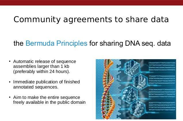 Whole Genome Sequencing (WGS) Bermuda Principles drafted for Human Genome Project free data access At a 1996 summit in Bermuda, leaders of the Human Genome Project agreed that all human genomic
