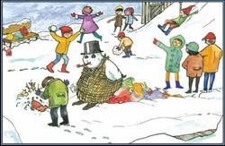 Ο παπουτσωμένος χιονόδρακος Είναι χειμώνας. Τα παιδιά πήγαν στα χιόνια. Έφτιαξαν ένα αστείο δράκο. Η παρέα μας πέρασε όμορφα στα χιόνια. Έφτιαξαν ένα χιονάνθρωπο.