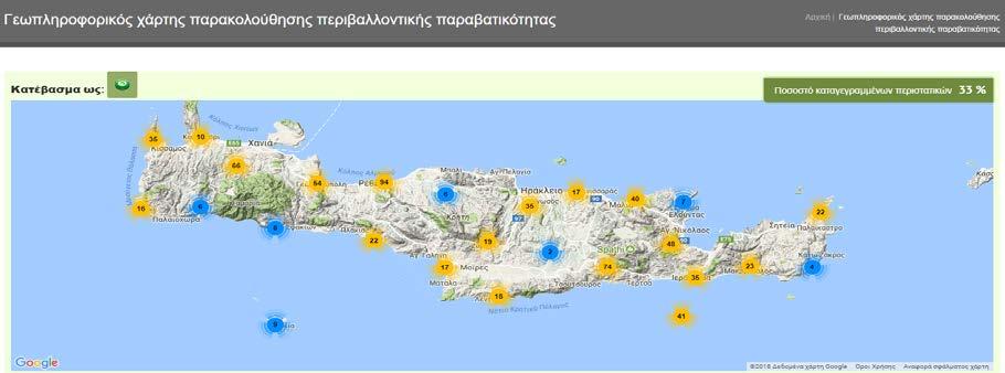 απεικόνιση σε γεω-πληροφορικό χάρτη παρακολούθησης περιβαλλοντικής παραβατικότητας: στοιχεία από αστυνομικά τμήματα, λιμενικό σώμα, πρωτοδικεία και διοικητικές υπηρεσίες με προανακριτικές