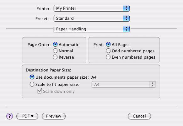 Paper handling (Χειρισμός χαρτιού) Page order (Σειρά σελίδων) Μπορείτε να εκτυπώσετε ένα έγγραφο με την κανονική σειρά σελίδων (1, 2, 3..) ή με αντίστροφη σειρά (..3, 2, 1).