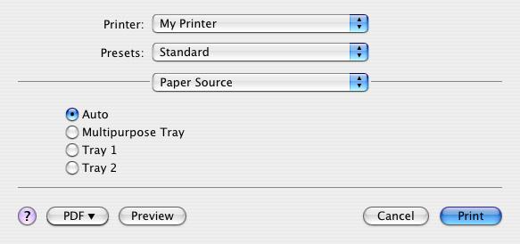Paper source (Πηγή χαρτιού) Με την επιλογή αυτή, μπορείτε να καθορίσετε το δίσκο χαρτιού που θα χρησιμοποιηθεί για την εργασία εκτύπωσης.