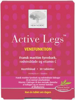 vínblaðsextract og svartan pipar. Active Legs bætir blóðflæði í fótleggjum og vinnur gegn fótapirringi. Einnig fyrirbyggir það þreytu í fótleggum þegar fólk stendur eða situr lengi í kyrrstöðu.