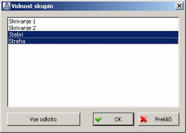21 Izbrani sta skupini Stebri in Streha Po aktiviranju gumba OK program zapre dialog in v risbi prikazuje vse