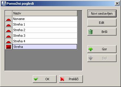 26 V listi je prikazan kreirani sestavljeni pogled V listi je pred sestavljenimi pogledi postavljena sličica cele strehe, tako da se jasno razlikuje od pomožnih pogledov, kjer je spredaj sličica samo