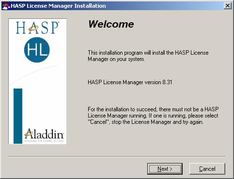 7 1.2 Inštalacija HASP License Manager -a Po končanju serverske inštalacije programa, je potrebno na serverju inštalirati program HASP License Manager.