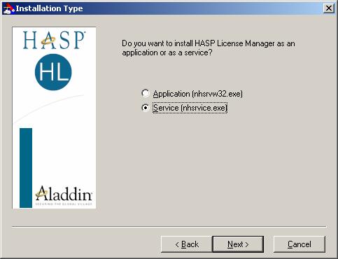 exe), ki inštalira HASP License Manager kot Windows aplikacijo - Service (nhsrvice.exe), ki inštalira HASP License Manager kot Windows servis.