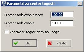 90 Dialog za definiranje parametrov preračuna centra togosti V polju Procent sodelovanja zidov se lahko definira procent, s katerim se upošteva togost zidov pri določevanju centra togosti.
