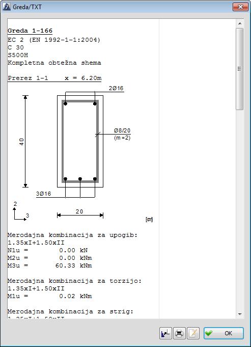 117 Prikaz poročila za interakcijske diagrame Potrebno je poudariti, da se bodo točke, ki se prikazujejo na interakcijskih diagramih, v poročilu prikazovale kot poln krogec