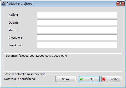 53 3.6 Ukazi za delo z datotekami 3.6.8 Podatki o projektu Zaklepanje datoteke z vnosom gesla Vsaka Tower datoteka se lahko zaščiti proti spremembam z vnosom gesla, katero bo program zahteval pri branju te datoteke.