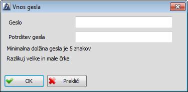 Z izborom gumba Geslo se odpre novi dialog, v katerem se vnese geslo, brez katerega spremembe datoteke niso možne.