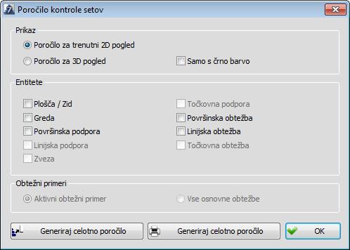 poročila za aktivno ovojnico izvaja, kot da je uporabnik izbral obtežne primere v ovojnici, za katere želi dobiti poročilo. 8.