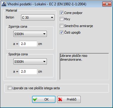 1 Vhodni podatki Globalni Z izborom tega ukaza se odpre dialog: Dialog za definiranje globalnih vhodnih podatkov LKS plošče določa razumevano