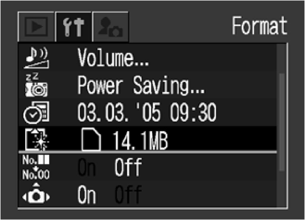 Priprema fotoaparata 3 Odaberite W (Format) tipkom Y ili X te pritisnite tipku SET. 4 Odaberite [OK] tipkom W ili V te pritisnite tipku SET.