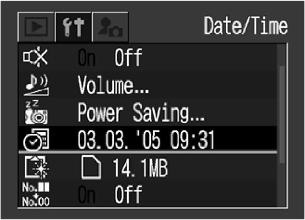 2 Pritisnite tipku MENU te odaberite [V (Set up)] tipkom V. 3 Odaberite X (Date/Time) tipkom Y ili X te pritisnite tipku SET. 4 Podesite datum i vrijeme.