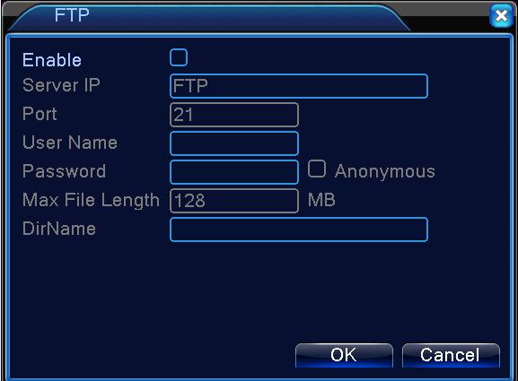 Obrázok 4.28 nastavenie FTP Enable Zaškrtnite. Potom bude k dispozícii ďalšie nastavenie. Server IP IP adresa pre FTP server.