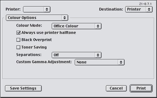 MAC OS 9 1. ιαλέξτε [File] (Αρχείο) [Print] (Εκτύπωση). 2 1 3 4 5 2. Από το µενού [Printer] (Εκτυπωτής) (1), επιλέξτε το µοντέλο του εκτυπωτή σας. 3. Επιλέξτε [Colour Options] (Επιλογές Έγχρωµης Εκτύπωσης) (2).
