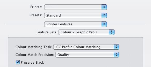 6. Από το µενού [Feature Sets] (Σετ υνατοτήτων) (5), επιλέξτε [Colour - Graphic Pro 1] (Έγχρωµη Εκτύπωση - Επαγγελµατικά Γραφικά 1). 5 6 7.
