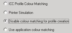 Ρυθµίσεις οδηγού εκτυπωτή για δηµιουργία προφίλ ICC ή για µη-συµφωνία χρωµάτων Αν δηµιουργείτε προφίλ ICC χρησιµοποιώντας λογισµικό άλλου κατασκευαστή, επιλέξτε την [Disable Colour Matching for ICC
